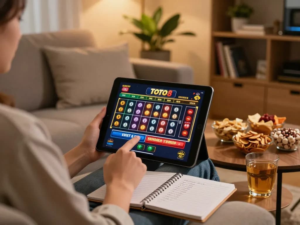 Toto8 link alternatif displayed on a tablet during online gambling session at home.