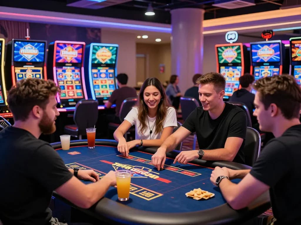 Engaging online gambling scene showcasing winstrike69 at a vibrant gaming table with friends