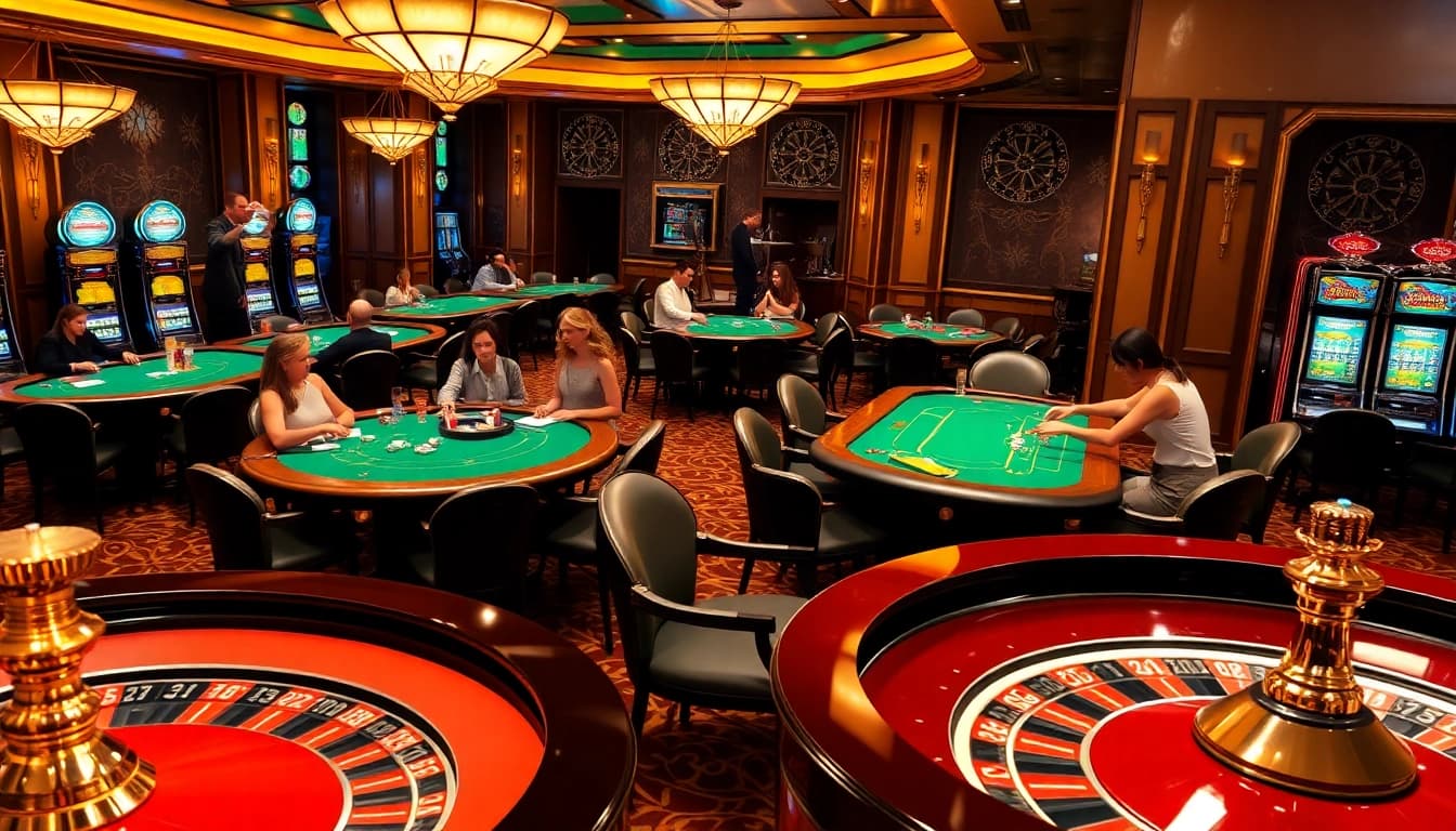 Players betting at BDTK66 casino tables, enjoying thrilling poker and blackjack games.