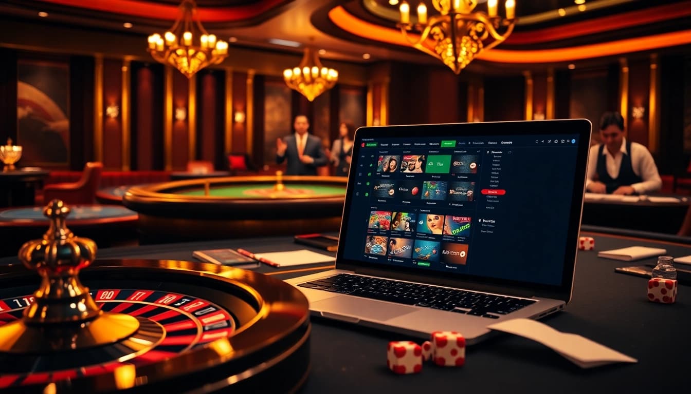 Exciting casino scene showcasing the vibrant world of nhacaiuytinvn.us.com with roulette, poker, and online betting.
