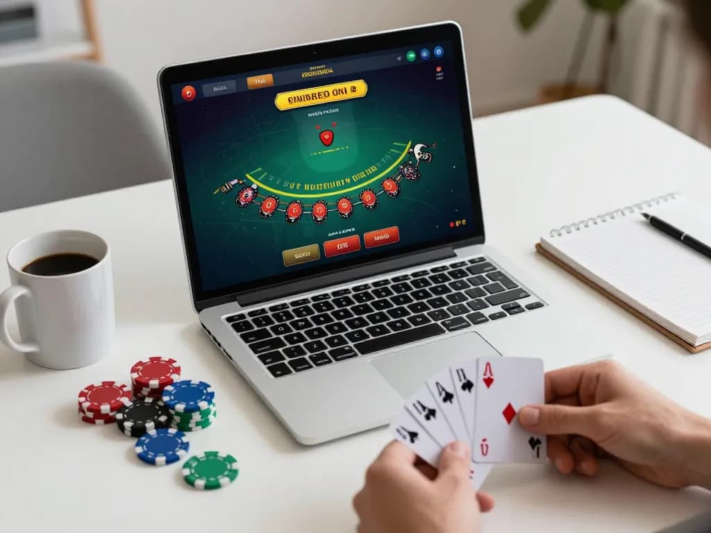 Engaging online blackjack gameplay on LC88 laptop with betting strategies and cozy atmosphere.