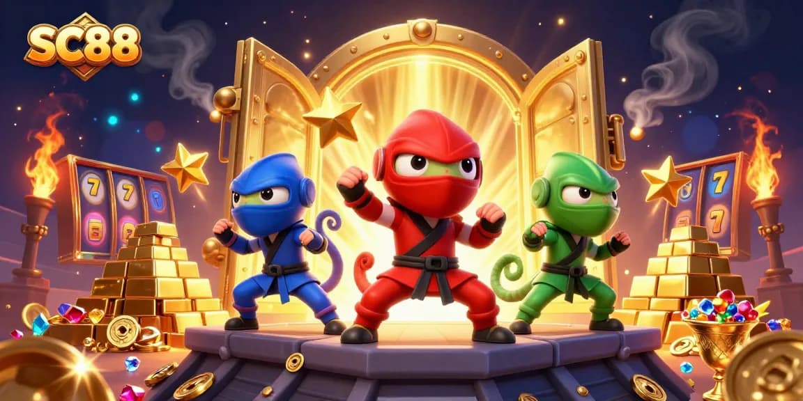 Win big at SC88 with vibrant chameleon ninjas and gold treasures in a casino adventure.
