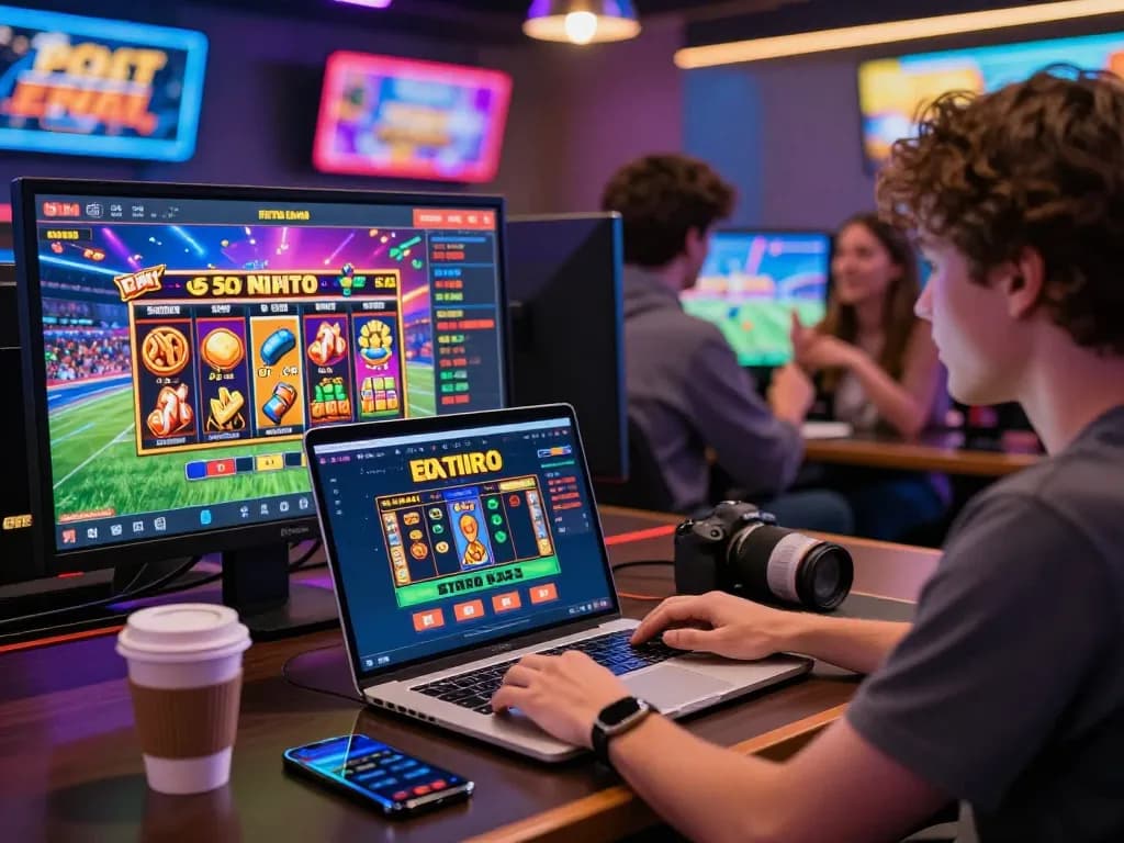 Engaged user placing bets on UU88 online betting platform with vibrant gaming displays and ambient atmosphere