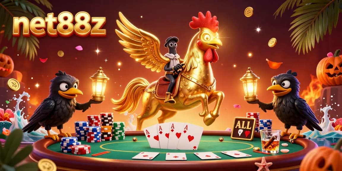 Experience thrilling poker action at net88z with a golden rooster in a vibrant casino.