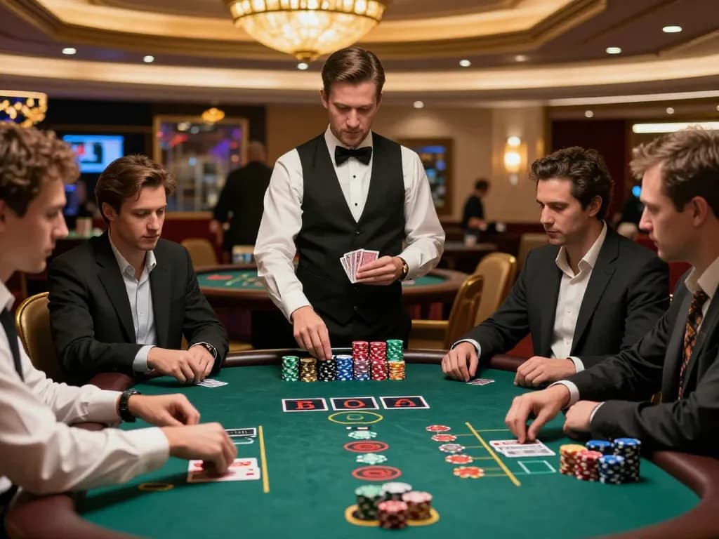 Pemain Bintangmpo memasang taruhan strategis di meja blackjack mewah, terlibat dalam permainan yang intens.