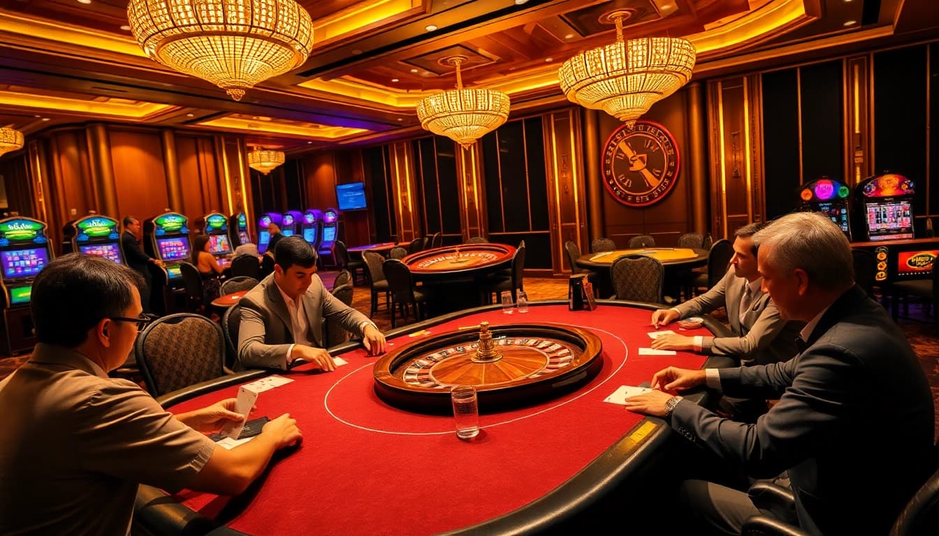 Experience the thrill of Daga as players engage in high-stakes poker amidst a luxurious casino setting.