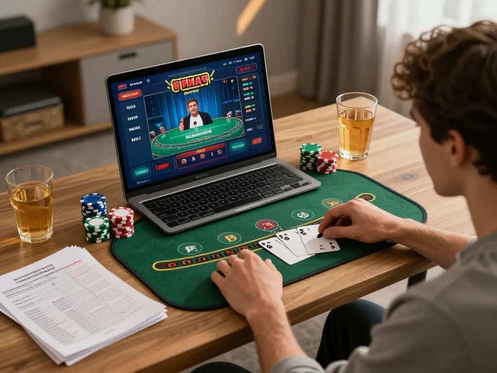 Player enjoying blackjack online at lu88 com with detailed strategy notes and engaging interface.