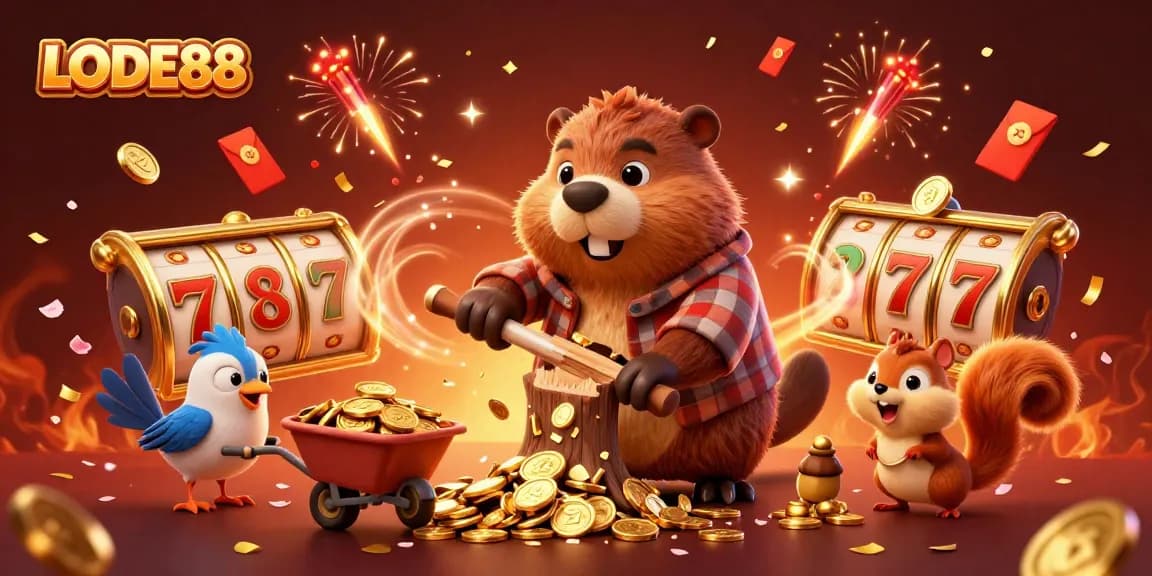 LODE88 players enjoy a vibrant casino atmosphere with golden coins raining down