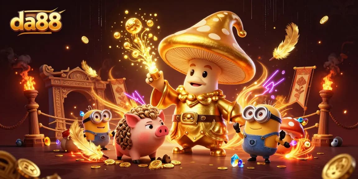 Engaging in thrilling adventures at da88 with our magical mushroom wizard and treasure-hunting pig.