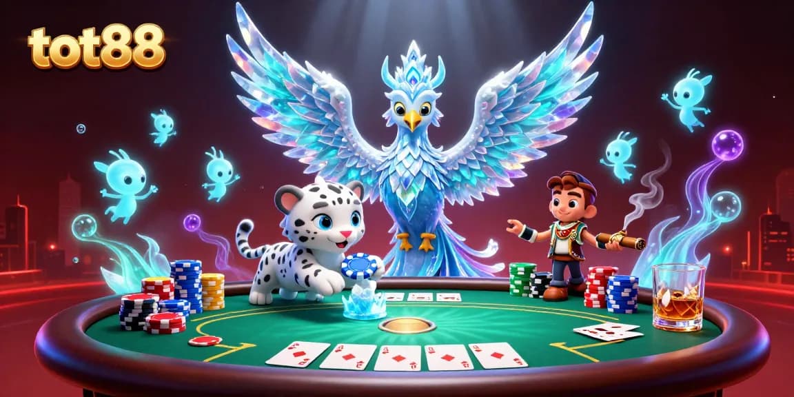 Experience the excitement of online gambling with tot88 featuring vibrant characters and a lively poker scene.