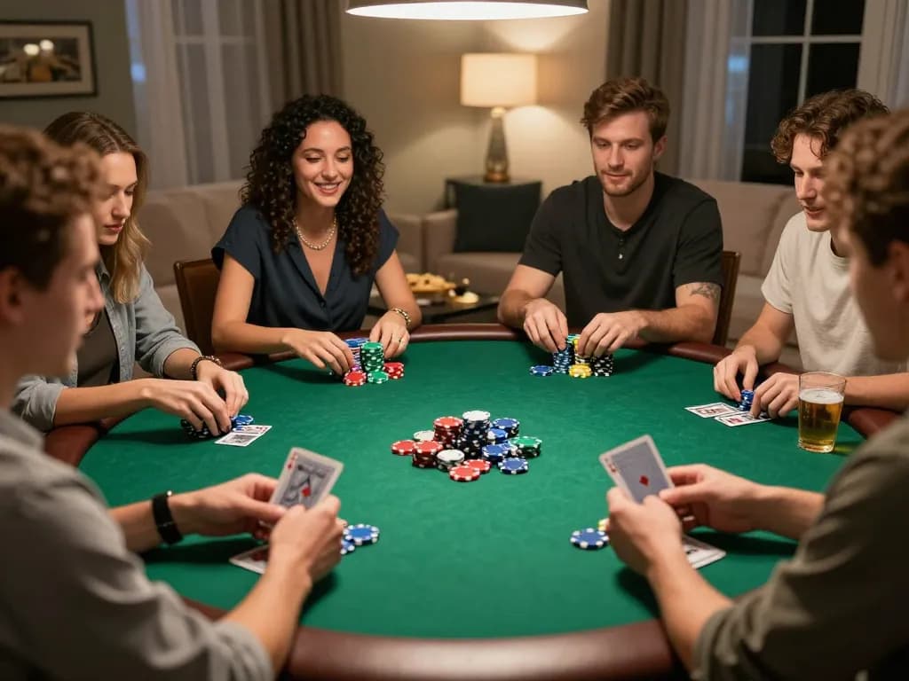 Players engaging in a lively poker game at home as part of their cf68 gaming experience, showcasing strategy and fun.