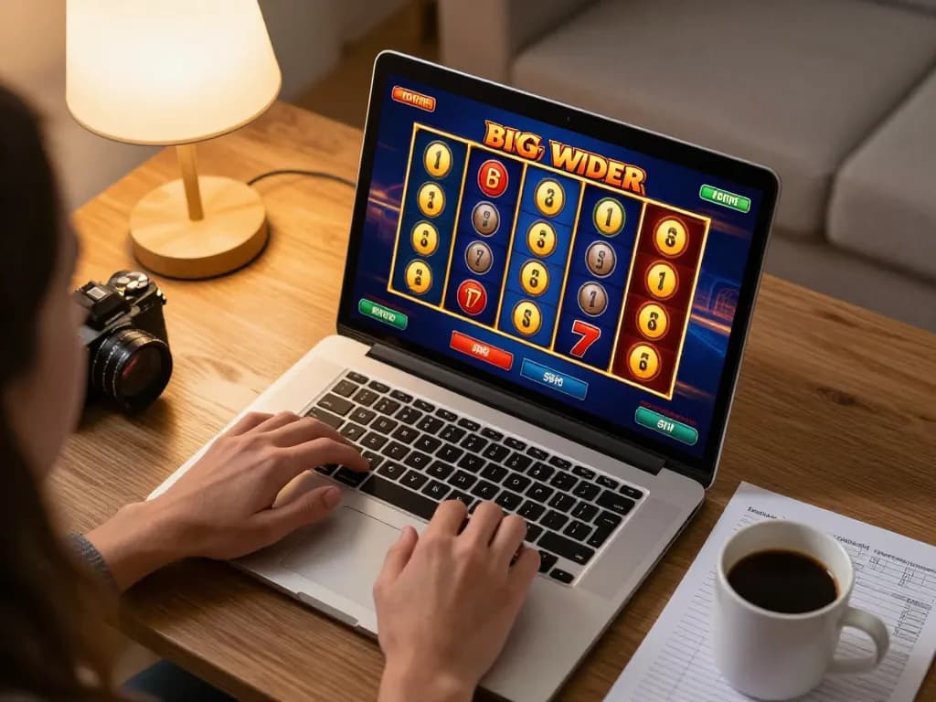 Player spinning reels on XX88 online slots with captivating home setup and gaming notes.
