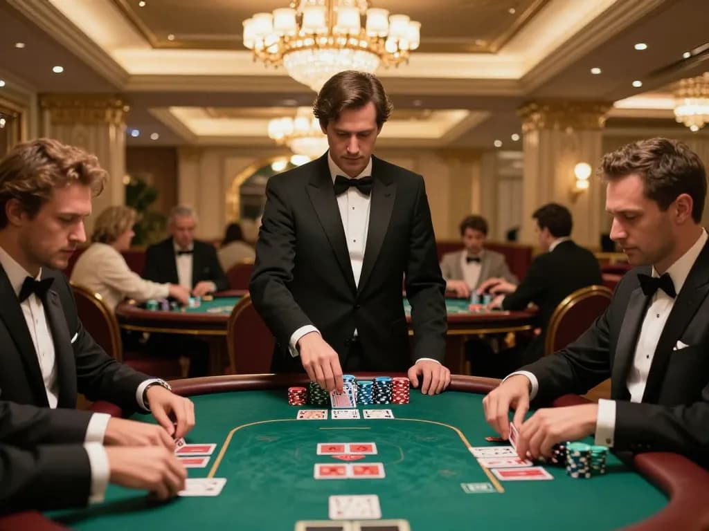 Win138 high-stakes poker game in a luxury casino with players engaging and strategizing.