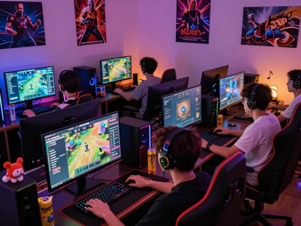 Exciting Barcaslot online gaming setup with players engaged in colorful digital games.