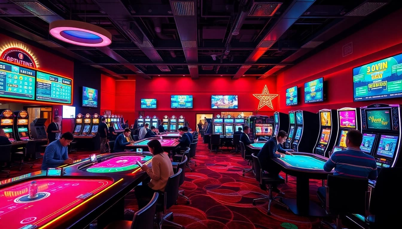 33win offers an exciting online casino experience, showcasing vibrant gaming tables and engaging players.