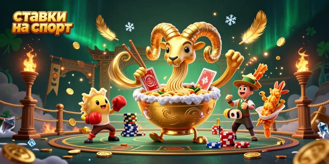 Engage in ставки на спорт with dynamic betting atmosphere featuring colorful characters and casino elements.