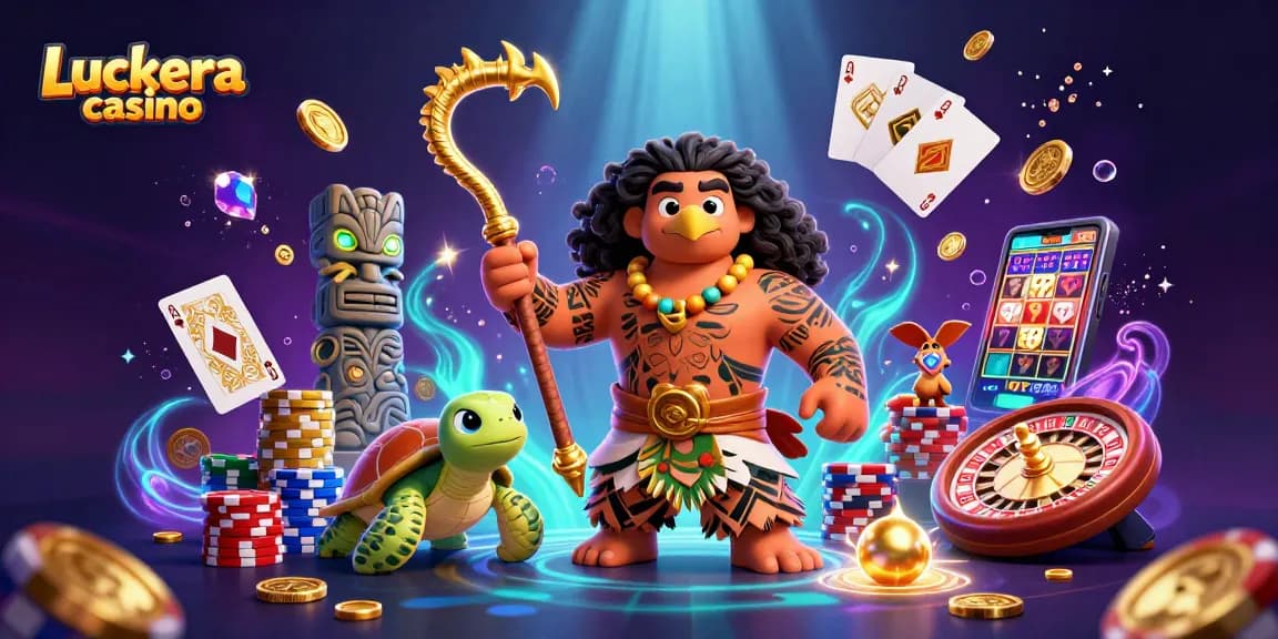 Win big at Luckera casino with vibrant 3D characters, golden coins, and exciting game elements.