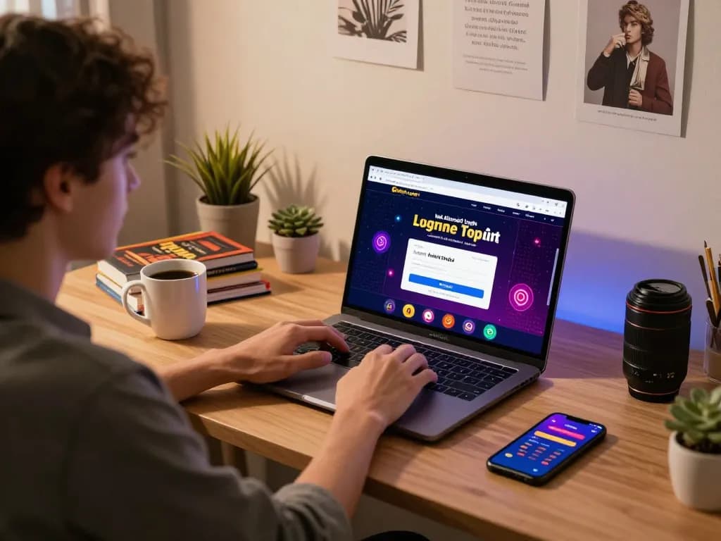 DewaTogel Link Alternatif Login Terbaru accessed from a stylish home workspace, showcasing an engaged user focused on online betting.