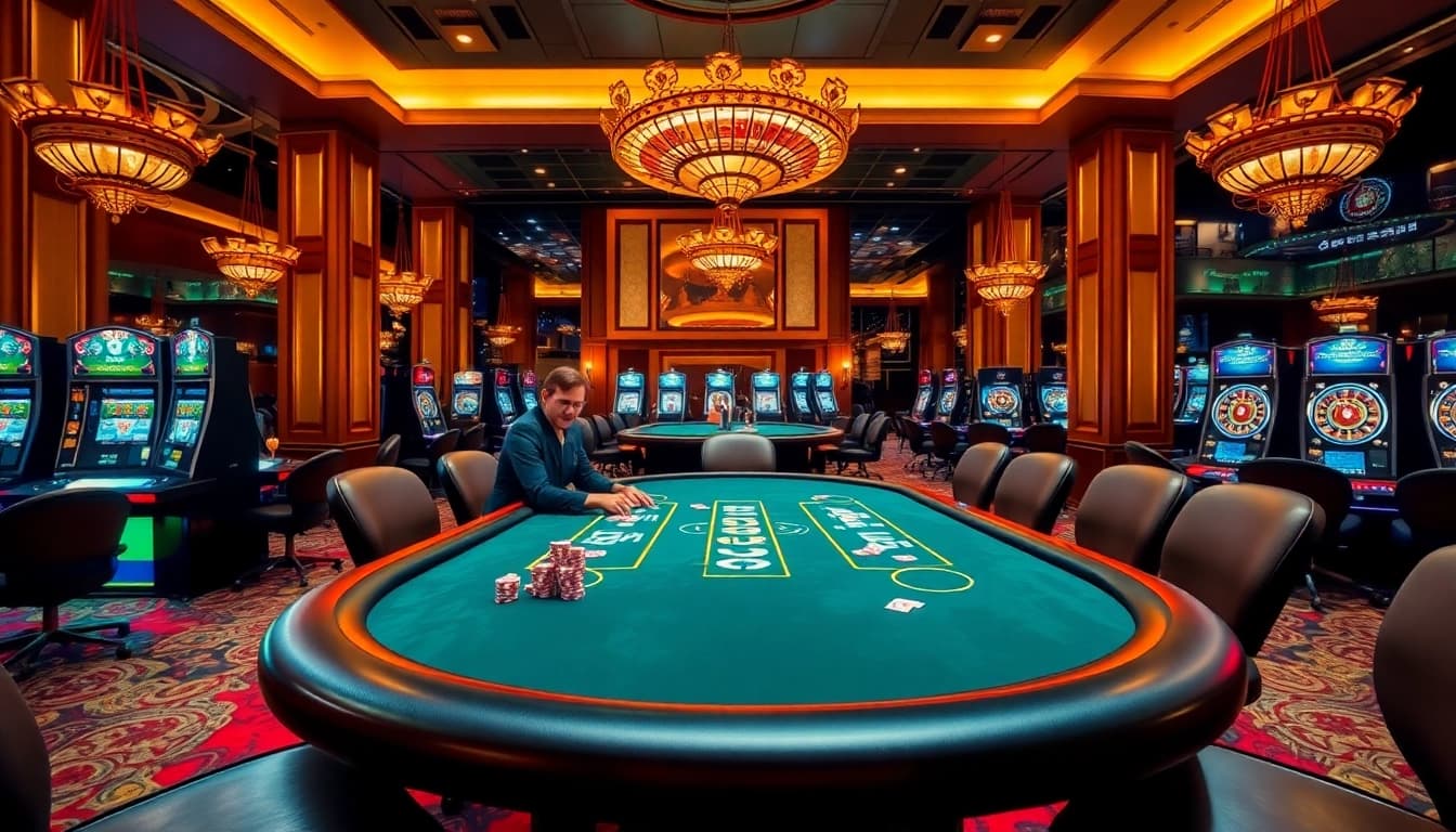 Gambling strategies and excitement showcased at https://open88seo.com/ in a luxurious casino scene.