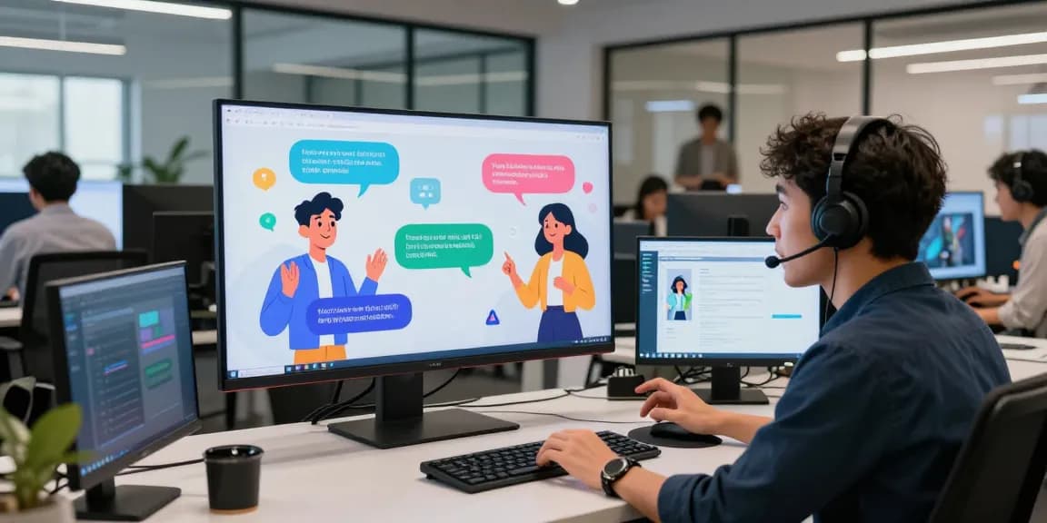 Engaging user interacting with crushon ai characters in a modern workspace