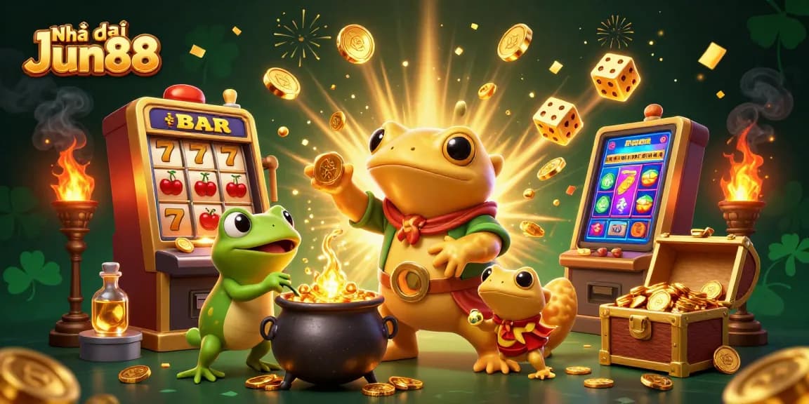 Experience thrilling action at Nhà cái Jun88 with a vibrant illustration of a magical casino scene