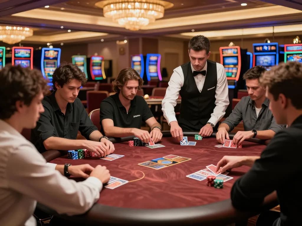 Experience pengeluaran singapore during an intense poker game at an upscale casino, showcasing strategic player interactions.