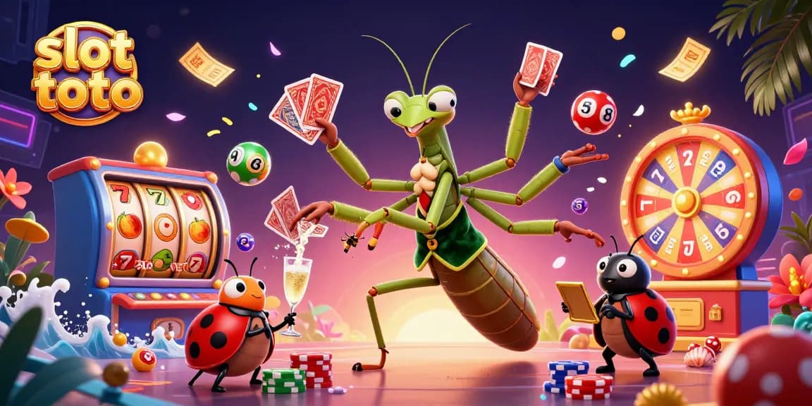 Experience thrilling gameplay at slot toto with lively characters and vibrant casino elements in this dynamic illustration.