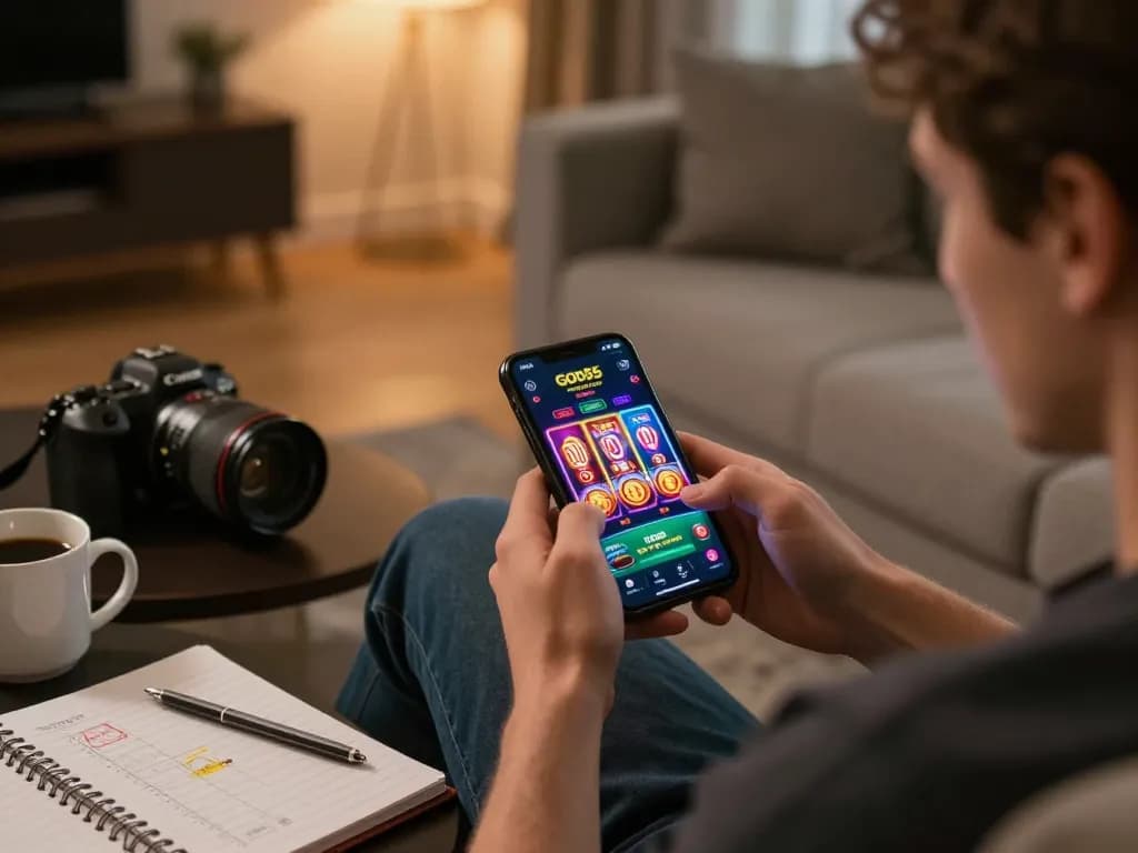 Player engages with the god55 casino app on smartphone for an interactive gambling experience.