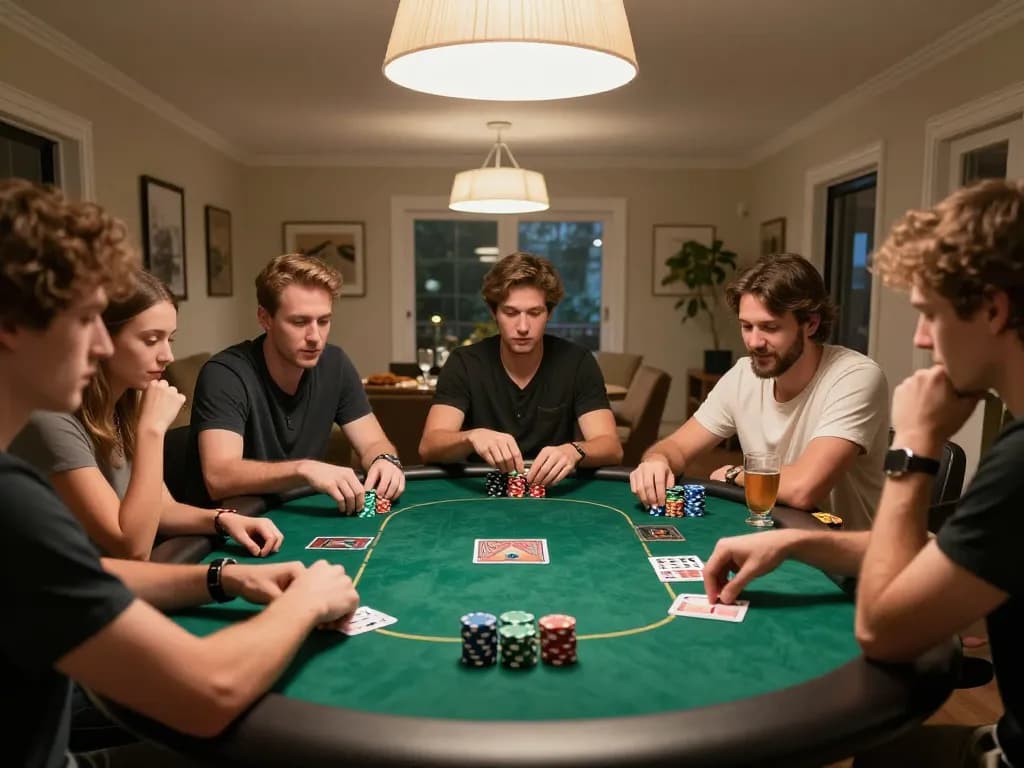 UU88 home poker night with players engaged at the table, bids and strategies in an inviting atmosphere.