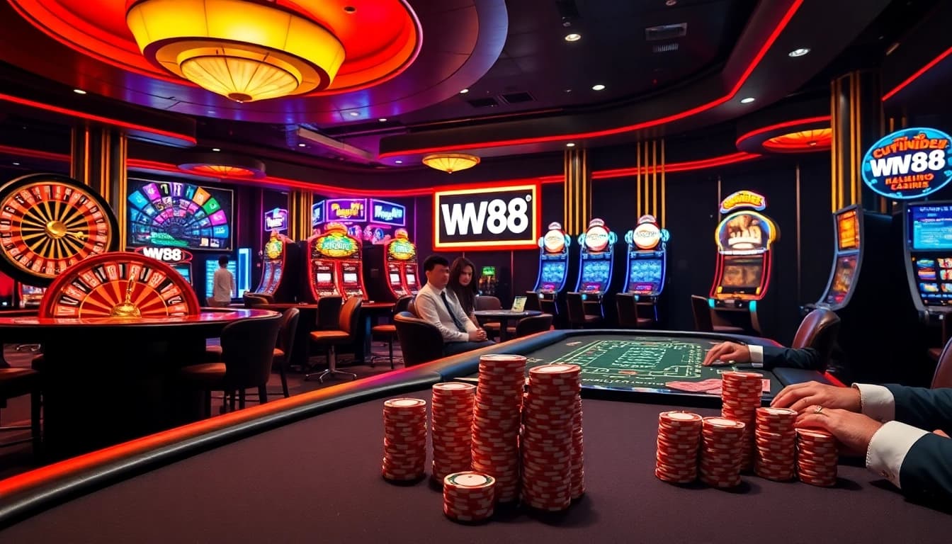 Experience the thrill of WW88 casino games with vibrant slot machines and lively poker tables.