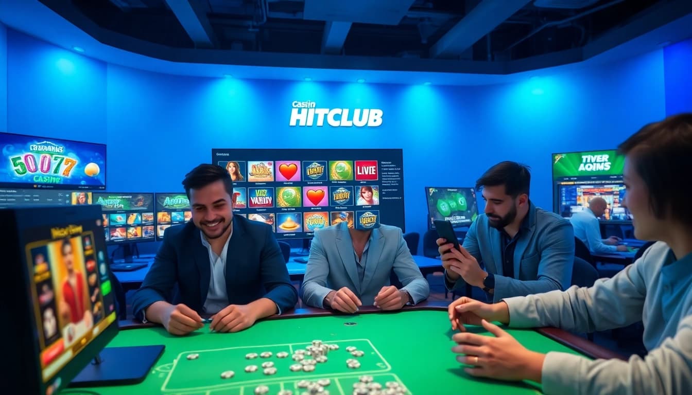 Hitclub online gaming interface showcasing players enjoying various games on desktop and mobile devices.