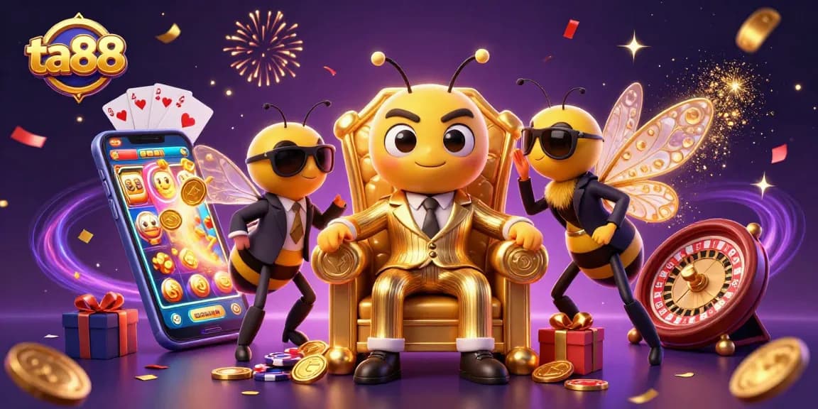 ta88 engages players with a vibrant 3D casino-themed illustration featuring a mob boss bumblebee.