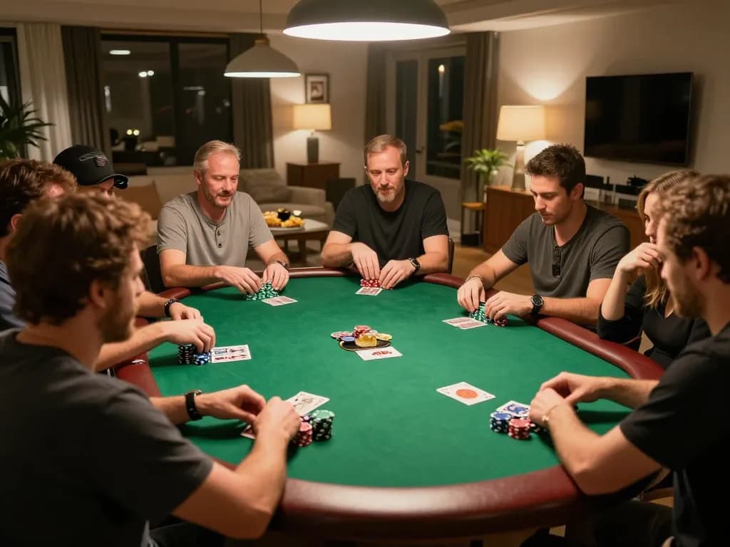 Pemain menikmati permainan poker santai di rumah sambil menggunakan strategi ap686 untuk menang.