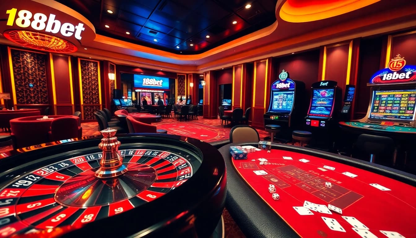 Experience thrilling gameplay at 188bet with vibrant casino tables and interactive slots.