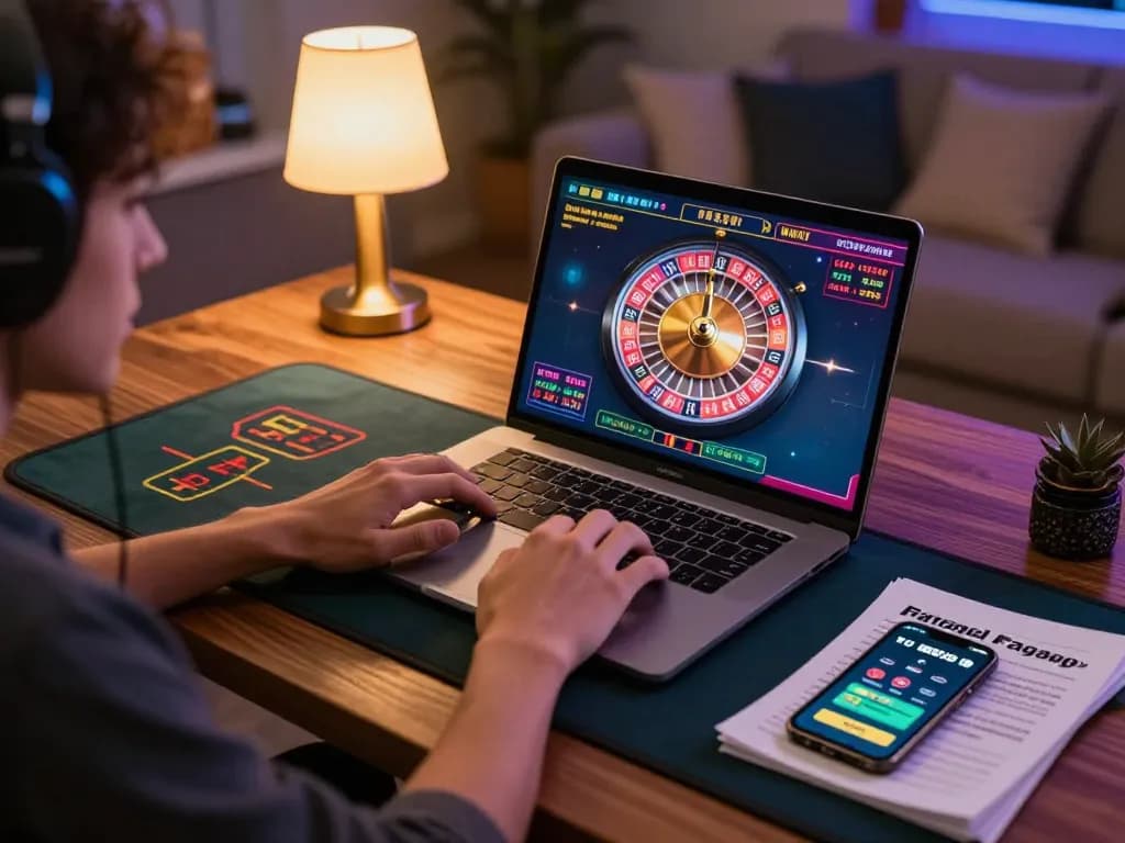 WIN678 user spinning the roulette wheel at home with laptop and casino app open
