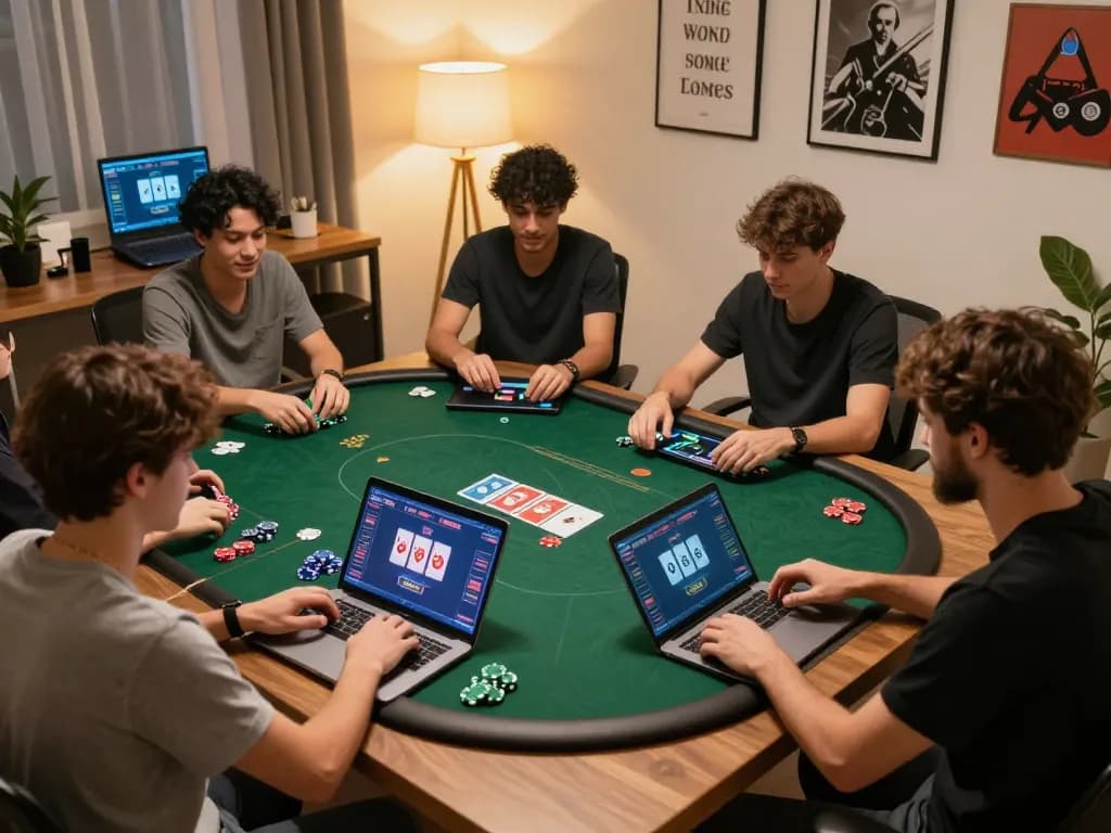 Players engaging in an online poker game, showcasing strategic gameplay on https://rr88co.net/ digital platform.