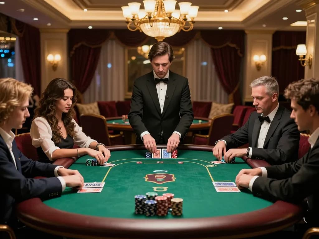 Players enjoying a high-stakes poker game at 789win's VIP table with elegant decor