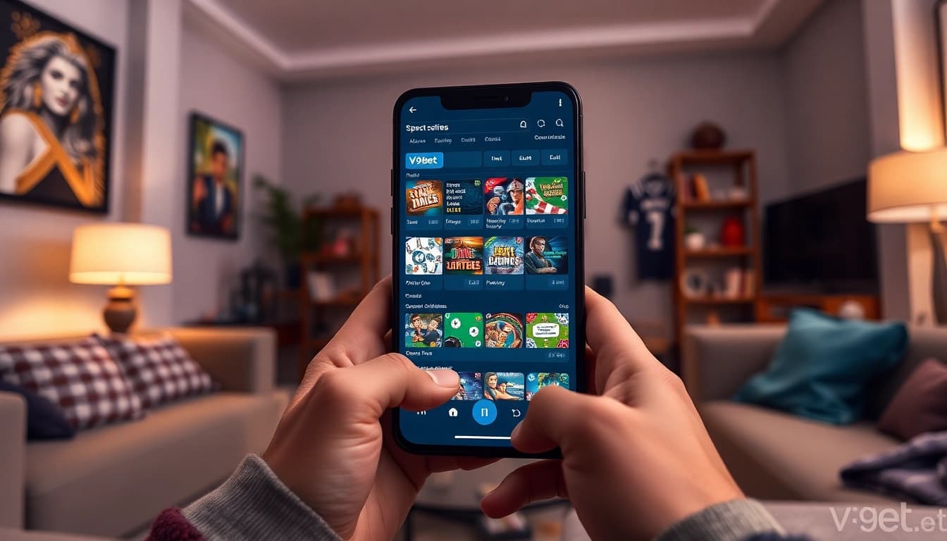 V9bet online betting interface with casino games, inviting atmosphere