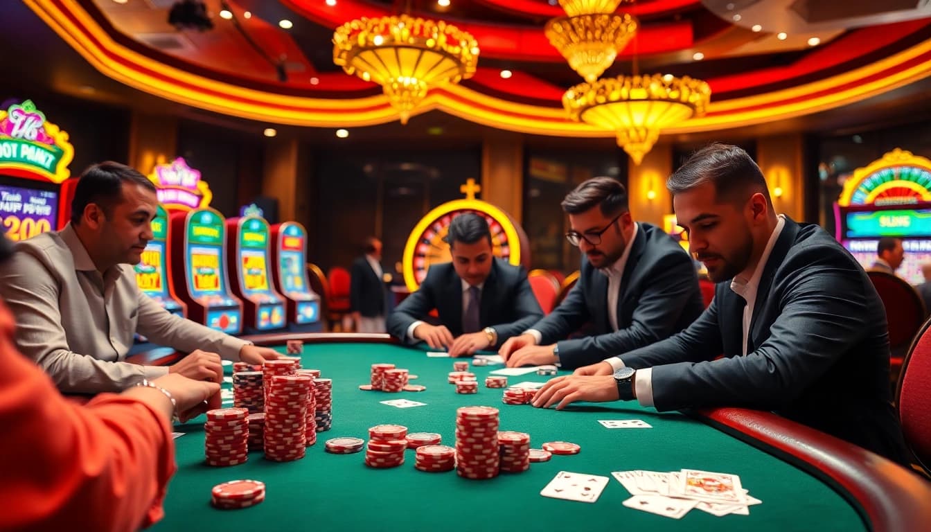 Experience the excitement of uu88 at a thrilling poker table with vibrant chips and cards.