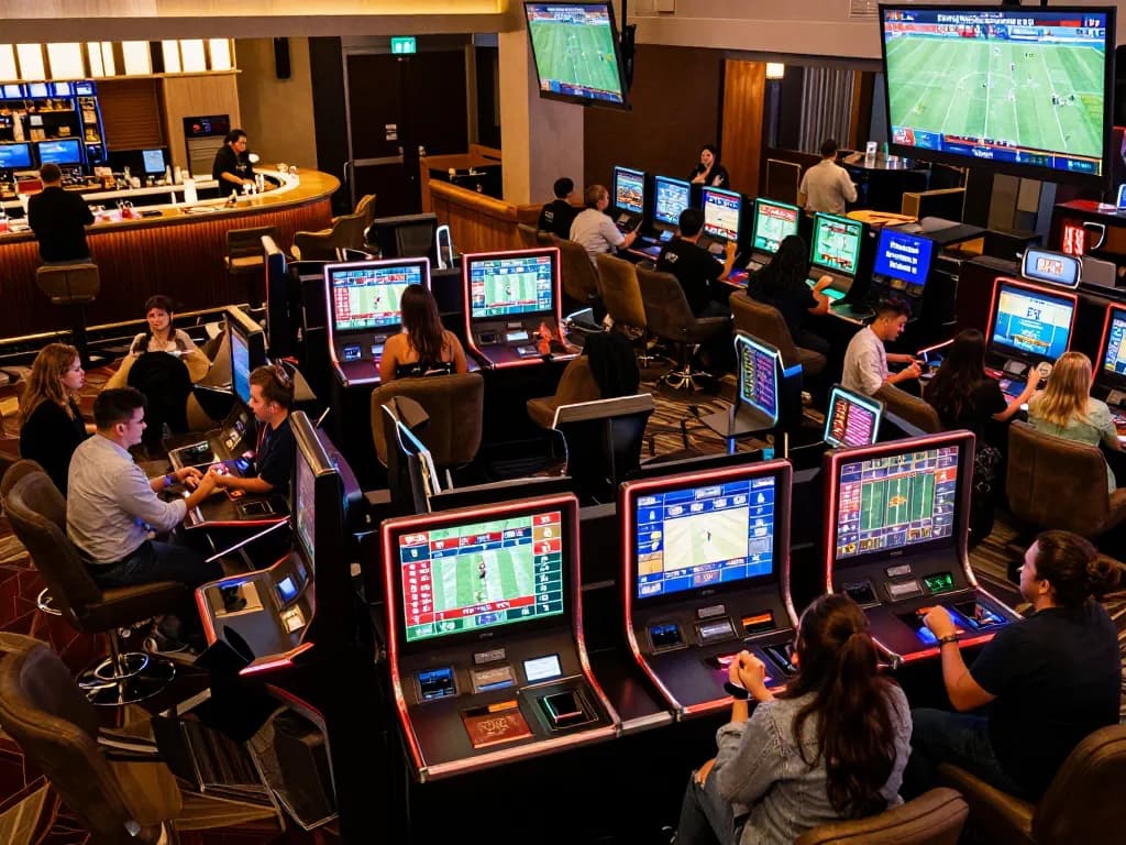 hb88 patrons actively placing sports bets in a vibrant casino sportsbook atmosphere