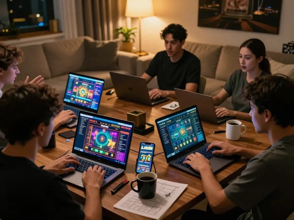 Players engaging with LV88 online casino games on various devices in a cozy home setting