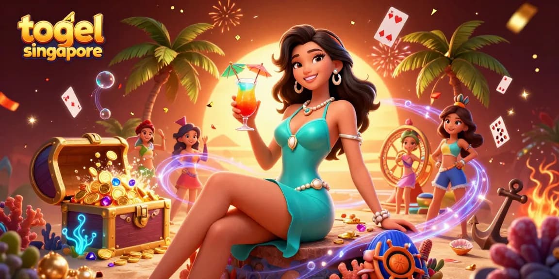 Engage with exciting togel singapore results in this vibrant beach casino illustration.