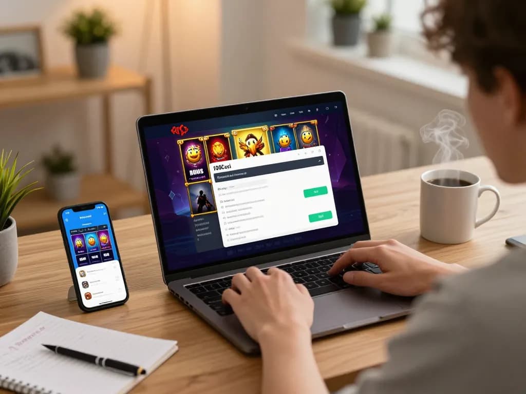 Securely register 100cuci while enjoying an engaging online gaming setup with a laptop and smartphone.