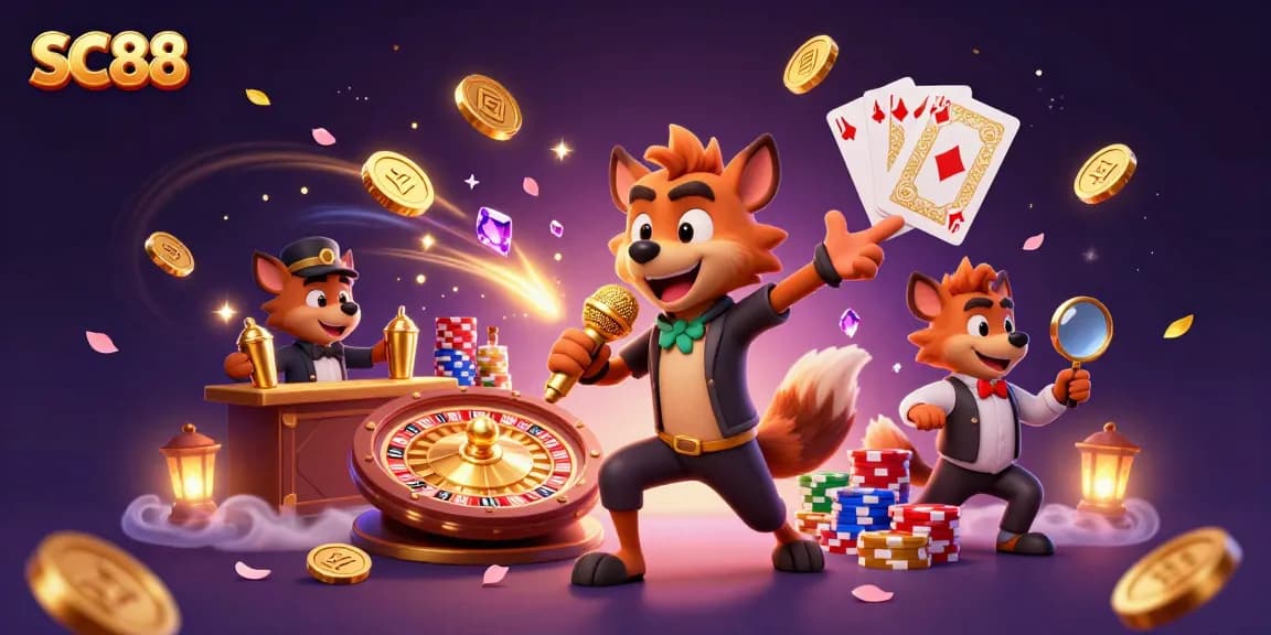 SC88 displays lively hyenas in a vibrant casino scene, highlighting fun-filled gambling adventures.