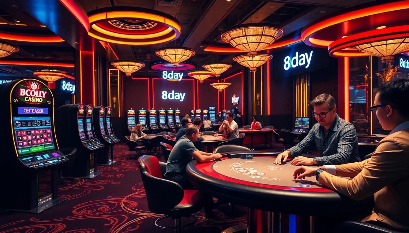 Experience the excitement of 8day with vibrant casino gaming elements and luxury environments.