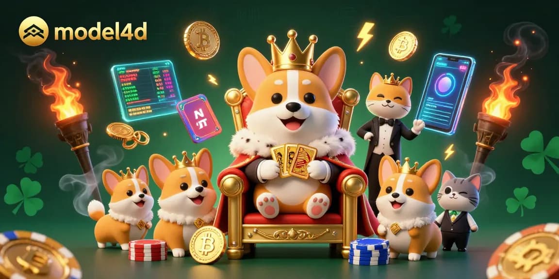 Permainan slot modal4d dengan raja corgi bermahkota emas dan chip poker yang memukau.