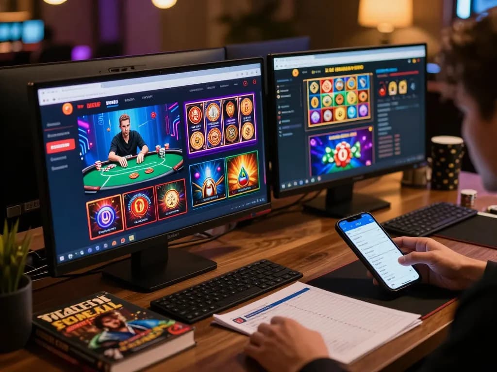 Players engaging with RR88's diverse online casino games in a cozy gaming setup.
