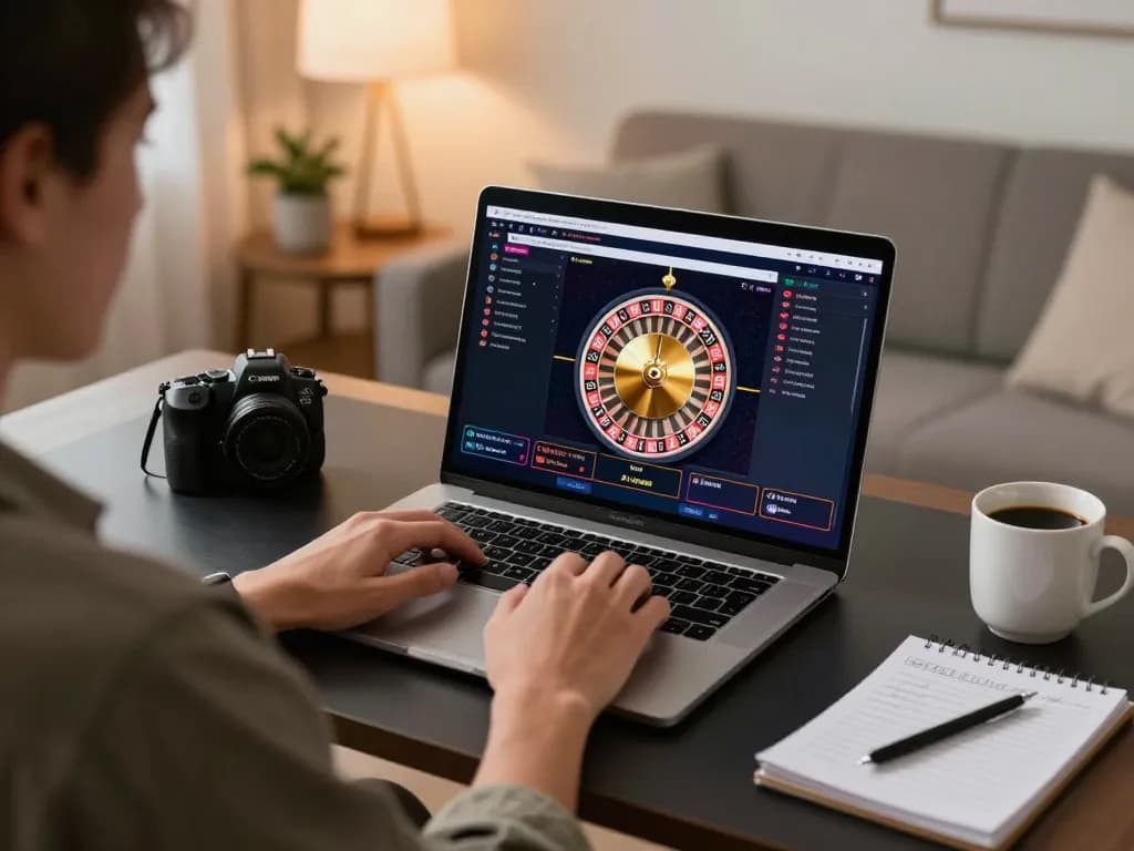 Bem88 player enjoying live dealer roulette from a modern home desk setup.