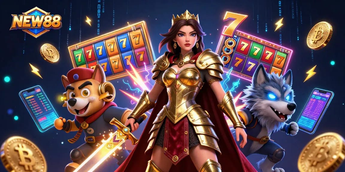 Experience thrilling gameplay at NEW88 with immersive slot games amidst a mythical backdrop.
