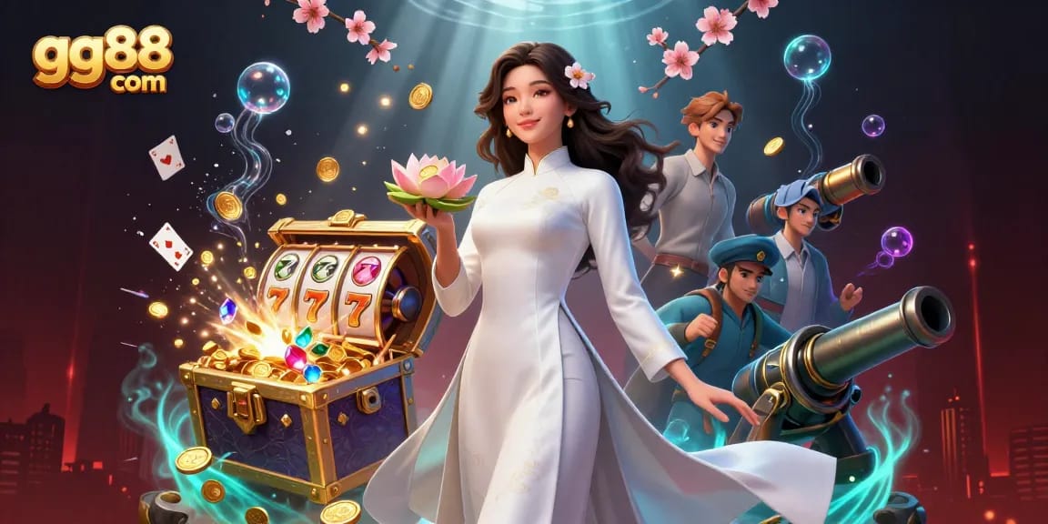 Winning strategies at gg88 com with vibrant casino elements and an elegant Asian woman in the foreground.